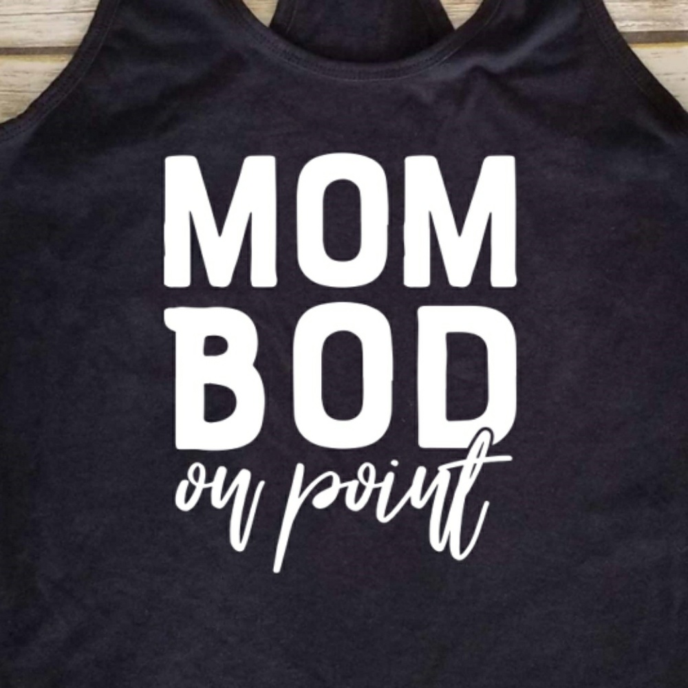 Mom Bod On Point Women's Black Racerback Tank Top - Picture 2 of 4